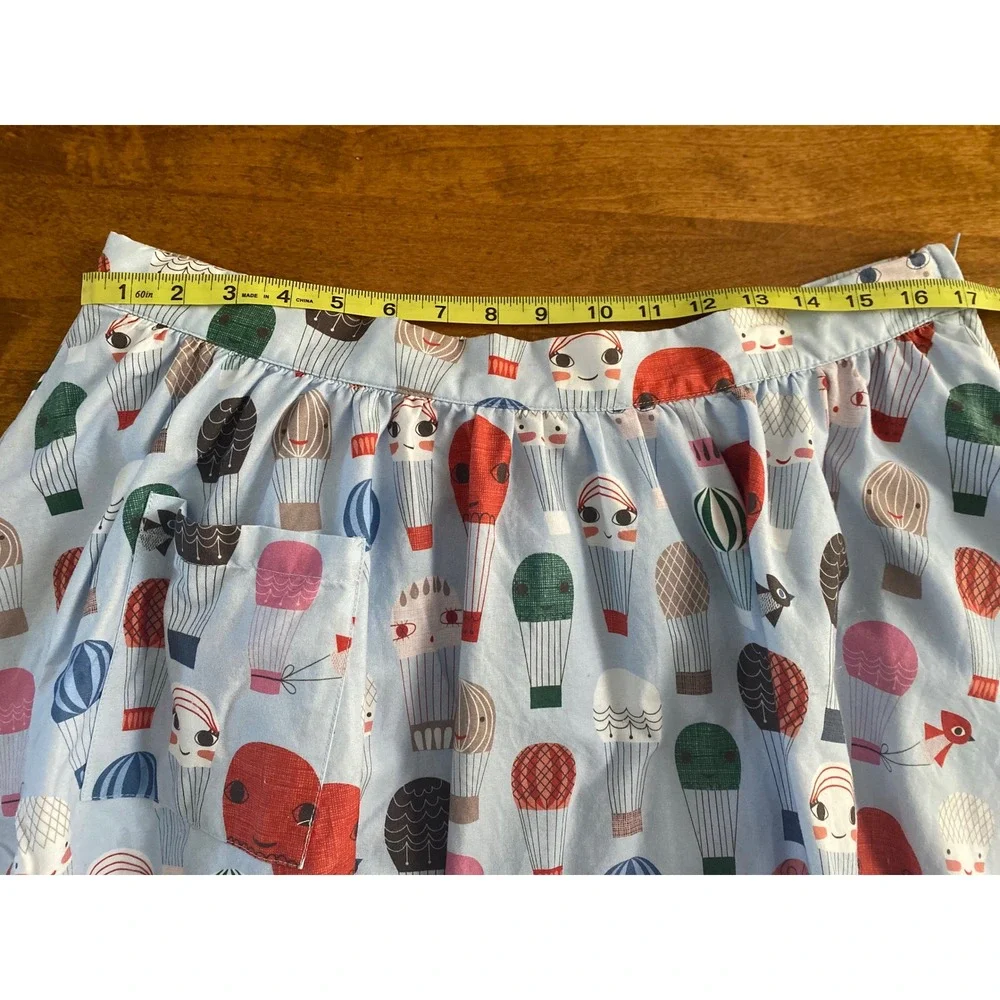 ModCloth Hot Air Balloon Print A-Line Skirt Blue Cotton XL Pocket Retro Style - Picture 11 of 14